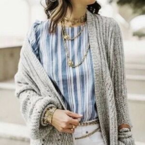 CAbi | Striped Wing Top Womens Seersucker Linen